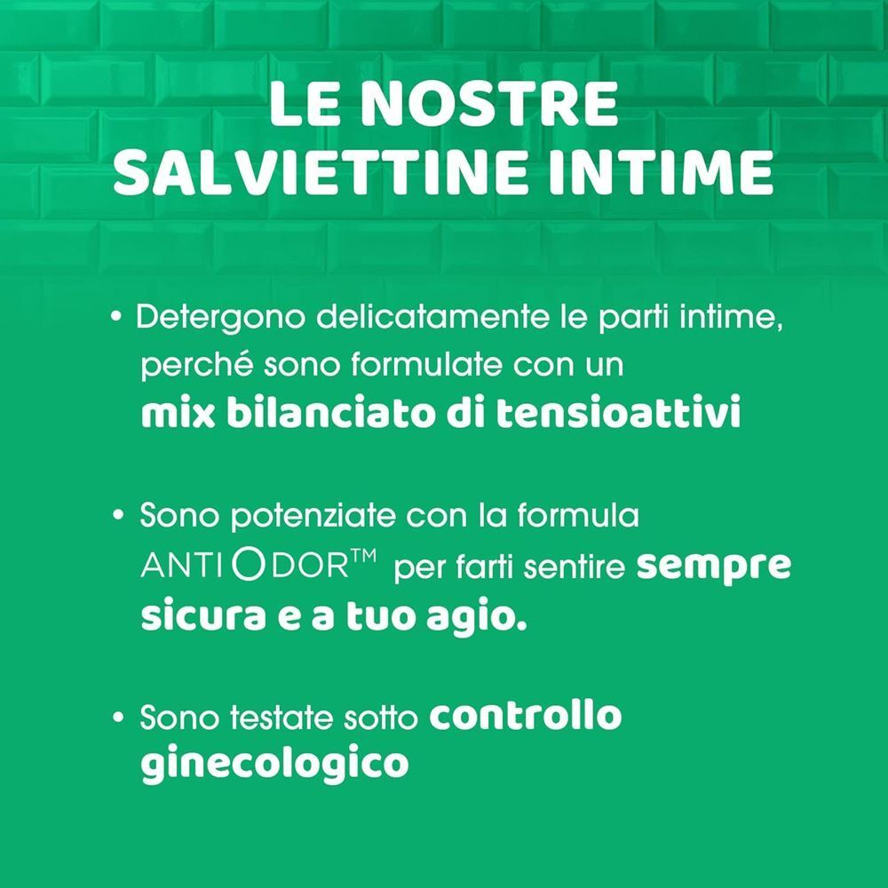 Salviettine intime Chilly: detergono delicatamente, formula Anti-Odor, testate ginecologicamente.
