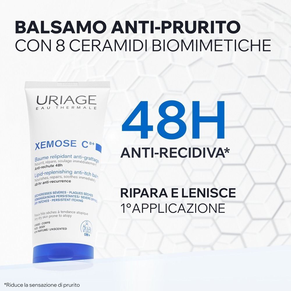 Balsamo Uriage Xemose C8+: Anti-prurito 48h, ripara e lenisce istantaneamente.