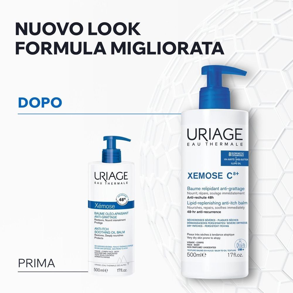 Balsamo Uriage Xemose C8+, 500ml, con dispenser a pompa.