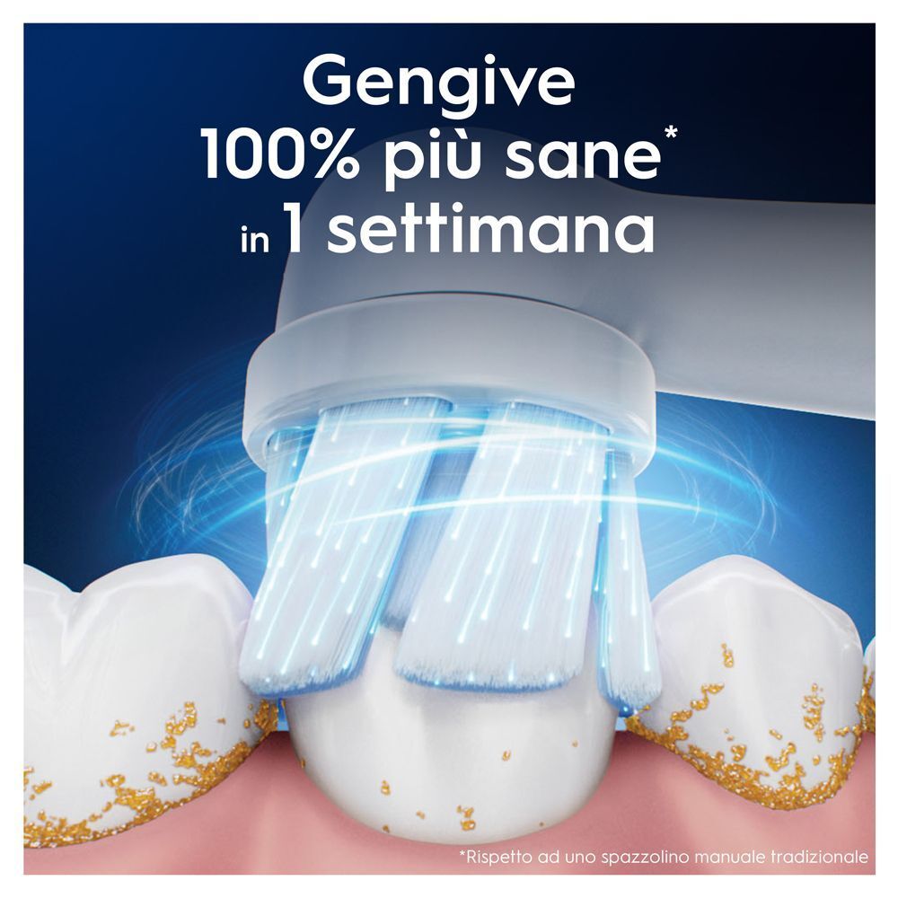 Primo piano: testina Oral-B iO che pulisce denti e gengive per gengive più sane.