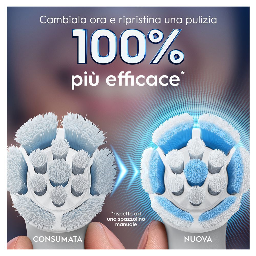 Confronto: testina Oral-B iO consumata (sinistra) e testina nuova (destra).