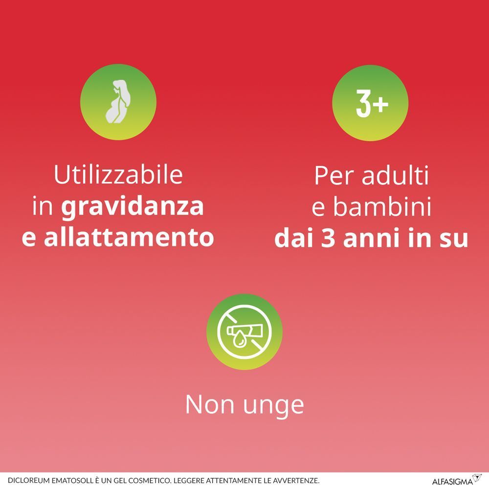 Dicloreum Ematosoll Gel: Utilizzabile in gravidanza, allattamento e bambini da 3 anni.