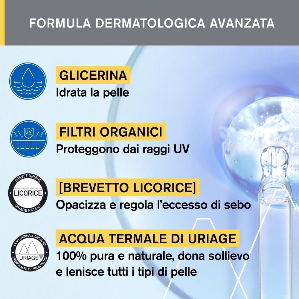 Formula sviluppata da dermatologi: Glicerina, filtri organici, acqua termale d'Uriage.
