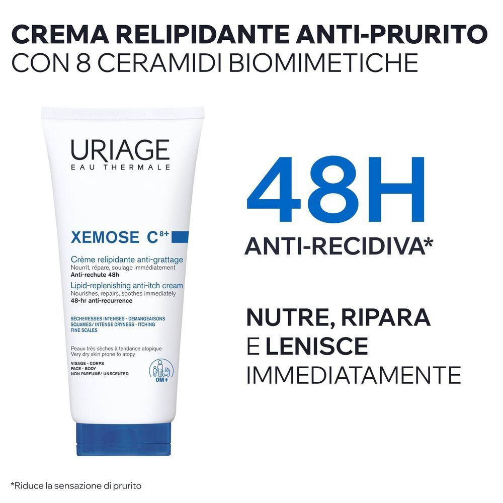 Crema URIAGE XEMOSE C8+: Anti-prurito 48h, nutre, ripara, lenisce.