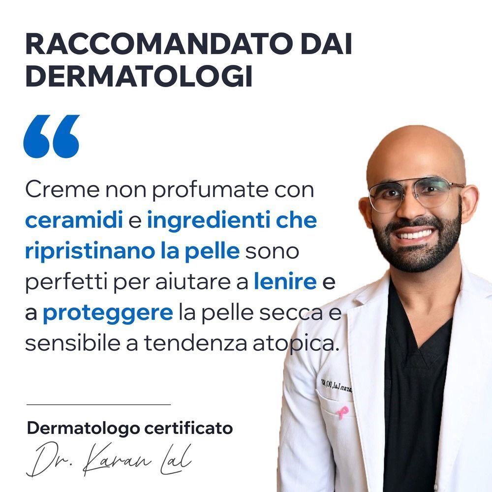 Dermatologo Dr. Karan Lal raccomanda Uriage Xemose C8+ per pelle atopica.