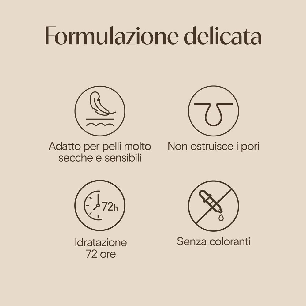 Aveeno Skin Relief: Formulazione delicata, non comedogenica, idratazione 72h, senza coloranti.