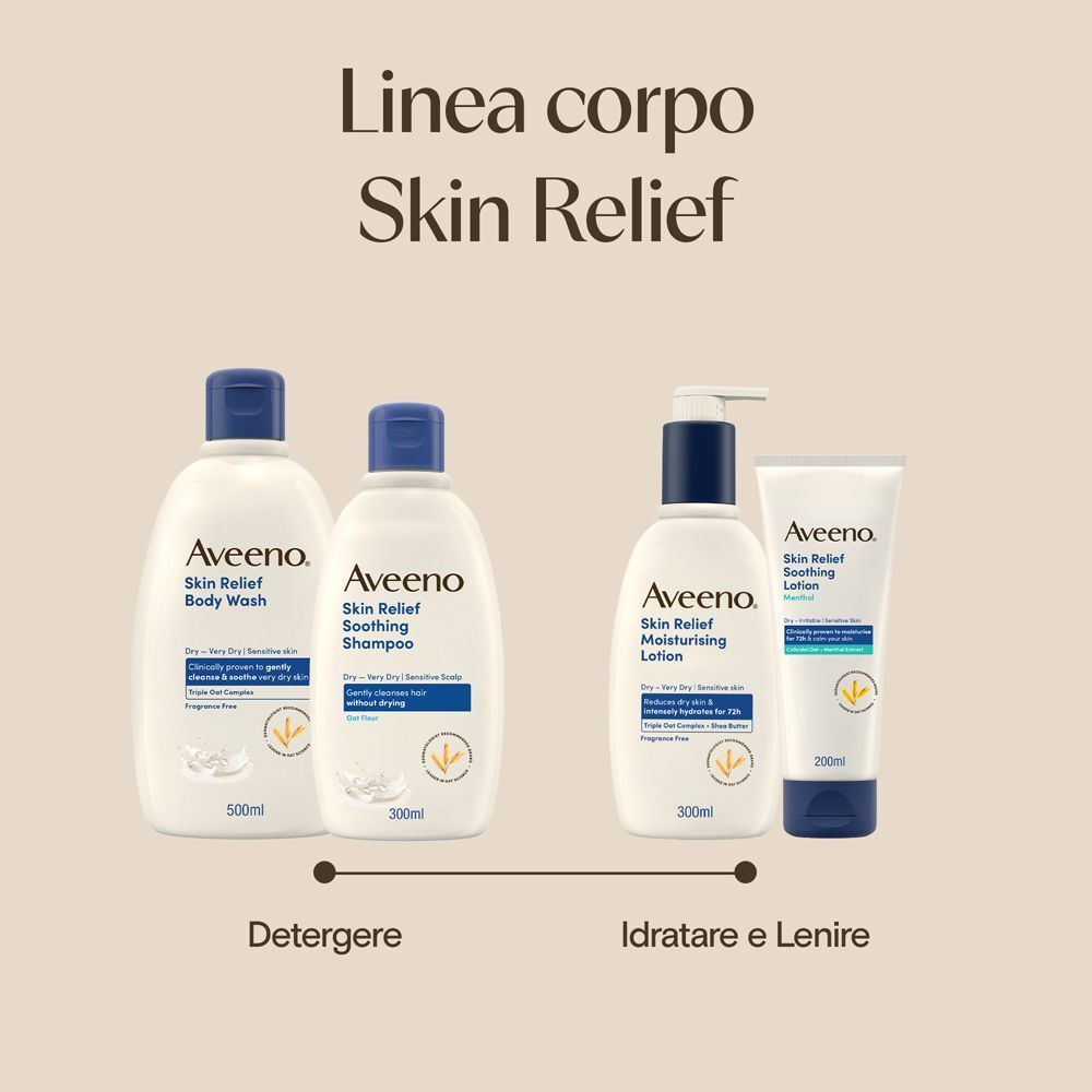 Linea Aveeno Skin Relief: Detergere, Lenire, Idratare, Nutrire.