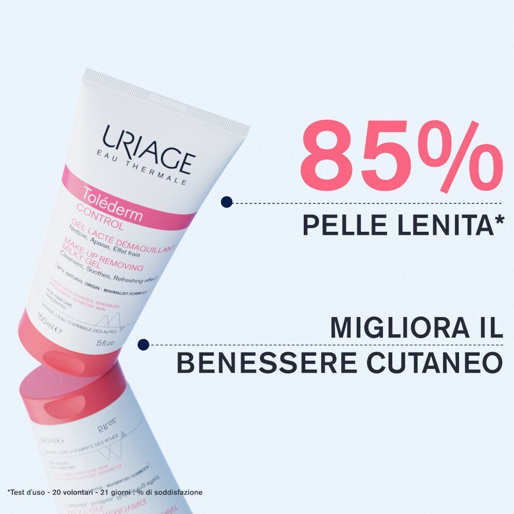 Gel Uriage Toléderm Control: 85% pelle lenita, migliora il benessere cutaneo.
