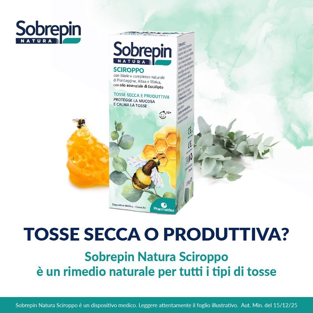 Confezione di Sciroppo Sobrepín Natura con ape, eucalipto e favo.