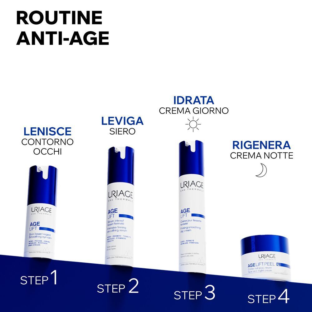 Guida passo passo per la routine anti-età con prodotti URIAGE.