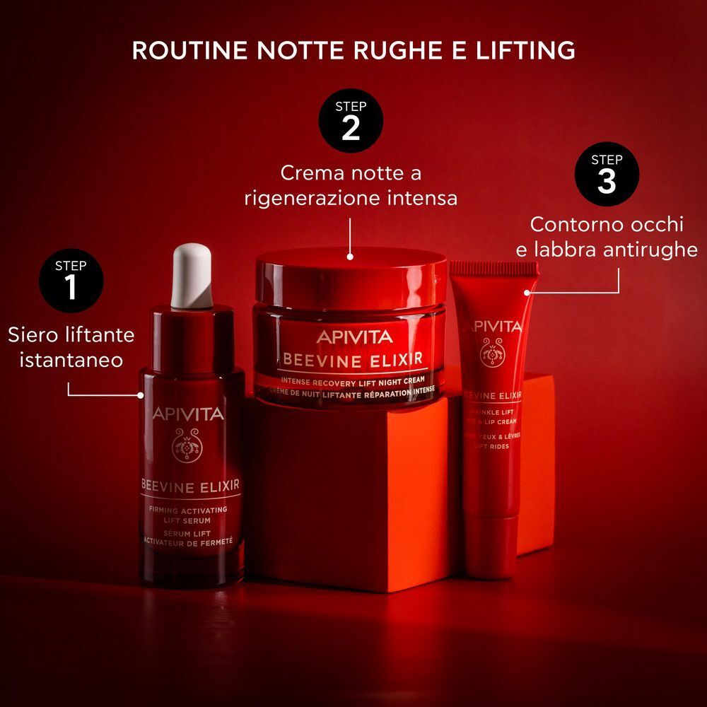 Siero, crema notte e contorno occhi/labbra Apivita Beevine Elixir per routine notte.