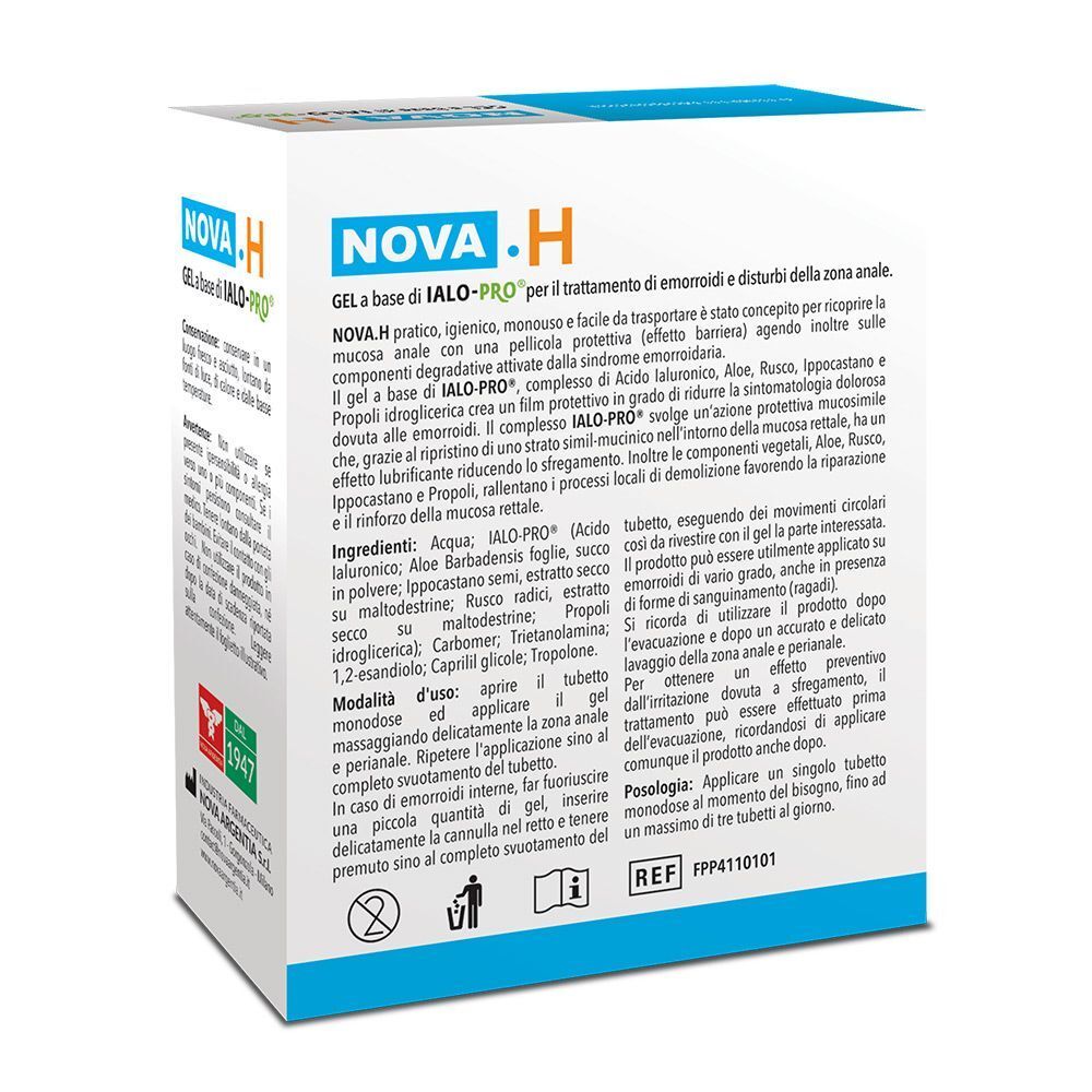 Confezione di NOVA.H Gel con dettagli su ingredienti e modalità d'uso.