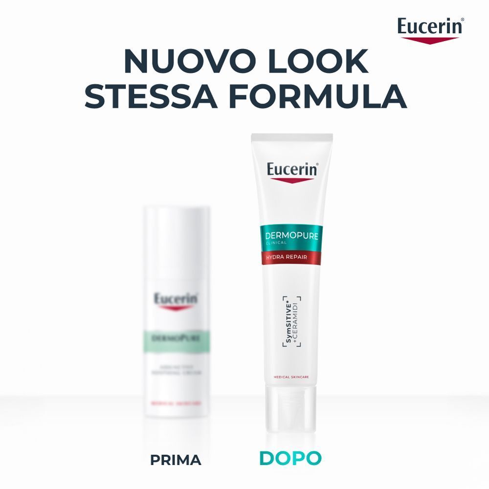 Confronto tra confezioni Eucerin Dermopure: prima e dopo.
