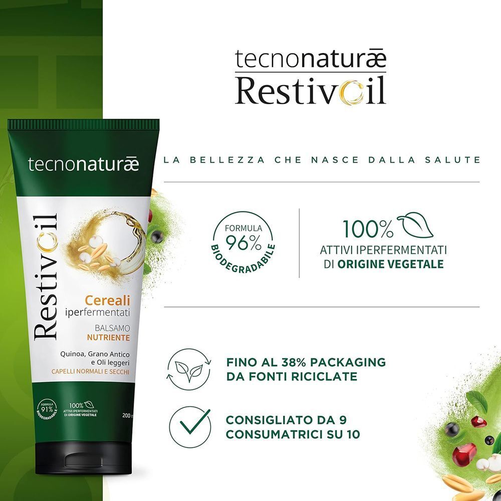 Tubo Restivoil Tecnonaturae Balsamo Nutriente con informazioni sul prodotto e sigilli.
