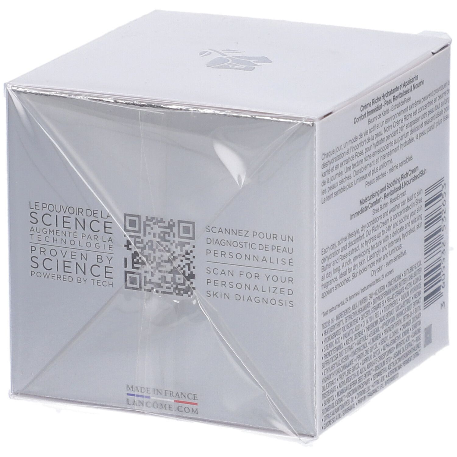 Confezione Lancôme Hydra Zen Rich Cream, lato con QR-code.