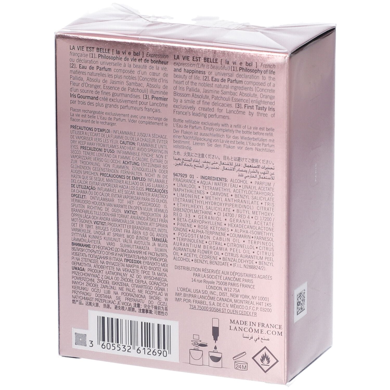 Lancôme La Vie Est Belle Eau de Parfum 30ml scatola, retro con testo.