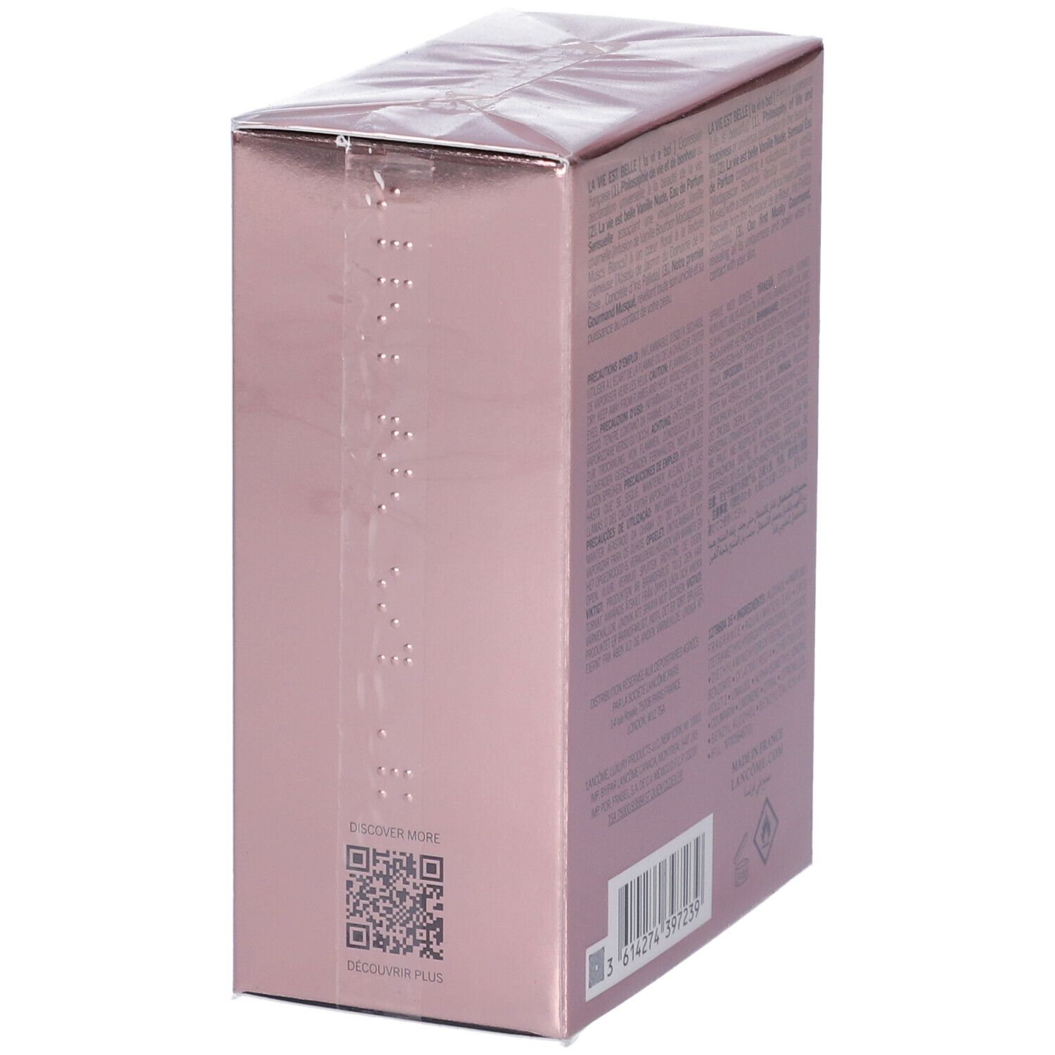 Lancôme La Vie Est Belle Vanille Nude Eau de Parfum 30ml confezione, lato con QR-code.