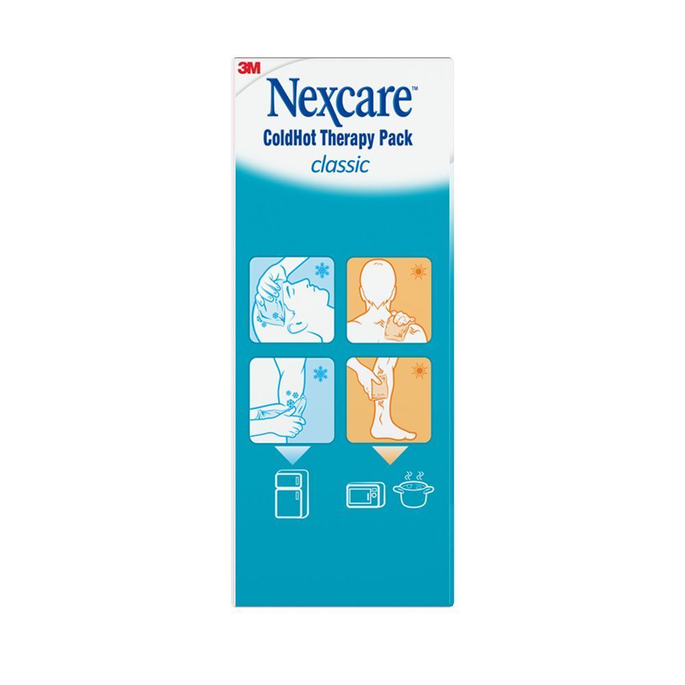 Confezione Nexcare ColdHot Classic Therapy Pack con istruzioni per l'uso.