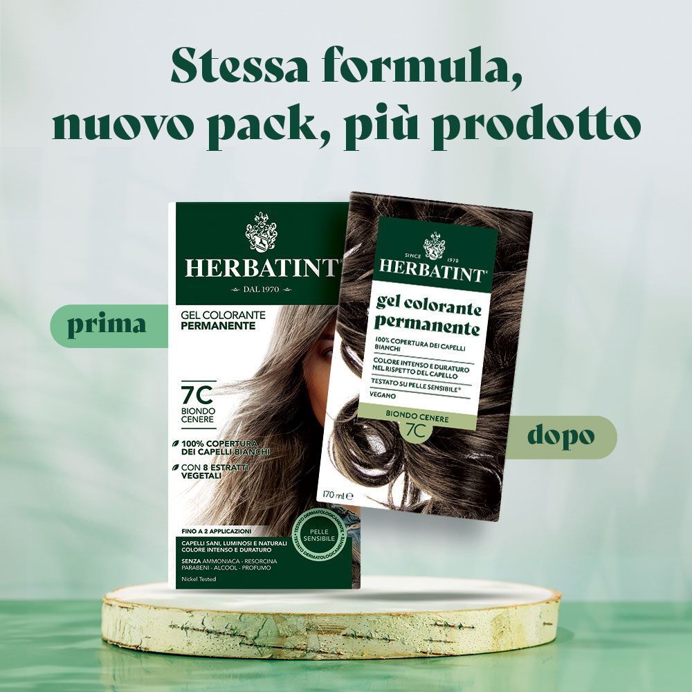 Confezione di tintura per capelli permanente Herbatint, Biondo Cenere 7C.
