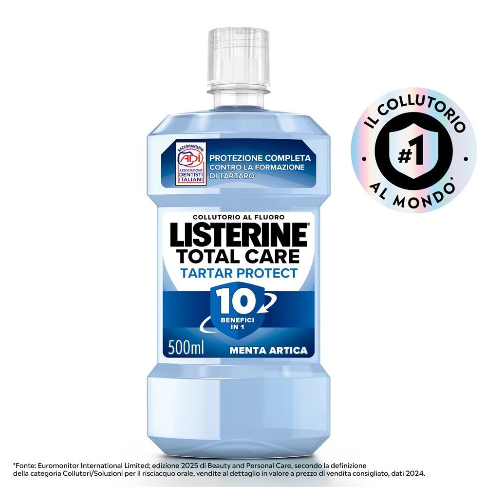 Collutorio Listerine Total Care Tartar Protect, 500ml, con sigillo "Il collutorio N.1 al mondo".