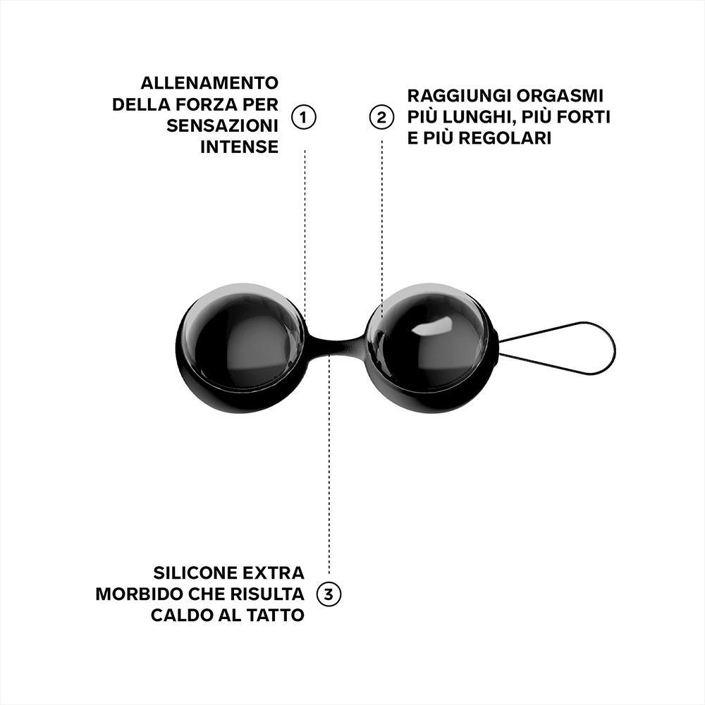 Due sfere nere con anello, con frecce e testo sulle funzioni.