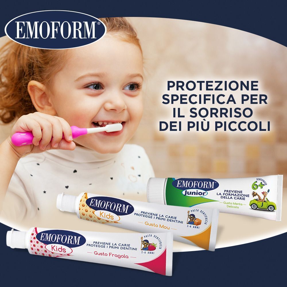 Dentifricio Emoform Kids gusto fragola e altri prodotti Emoform.