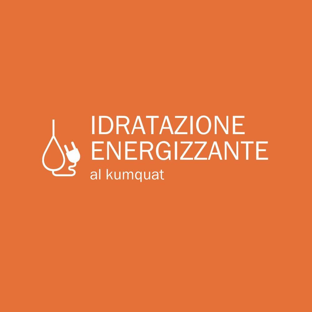 Simbolo "Idratazione Energizzante al Kumquat" con goccia e spina.