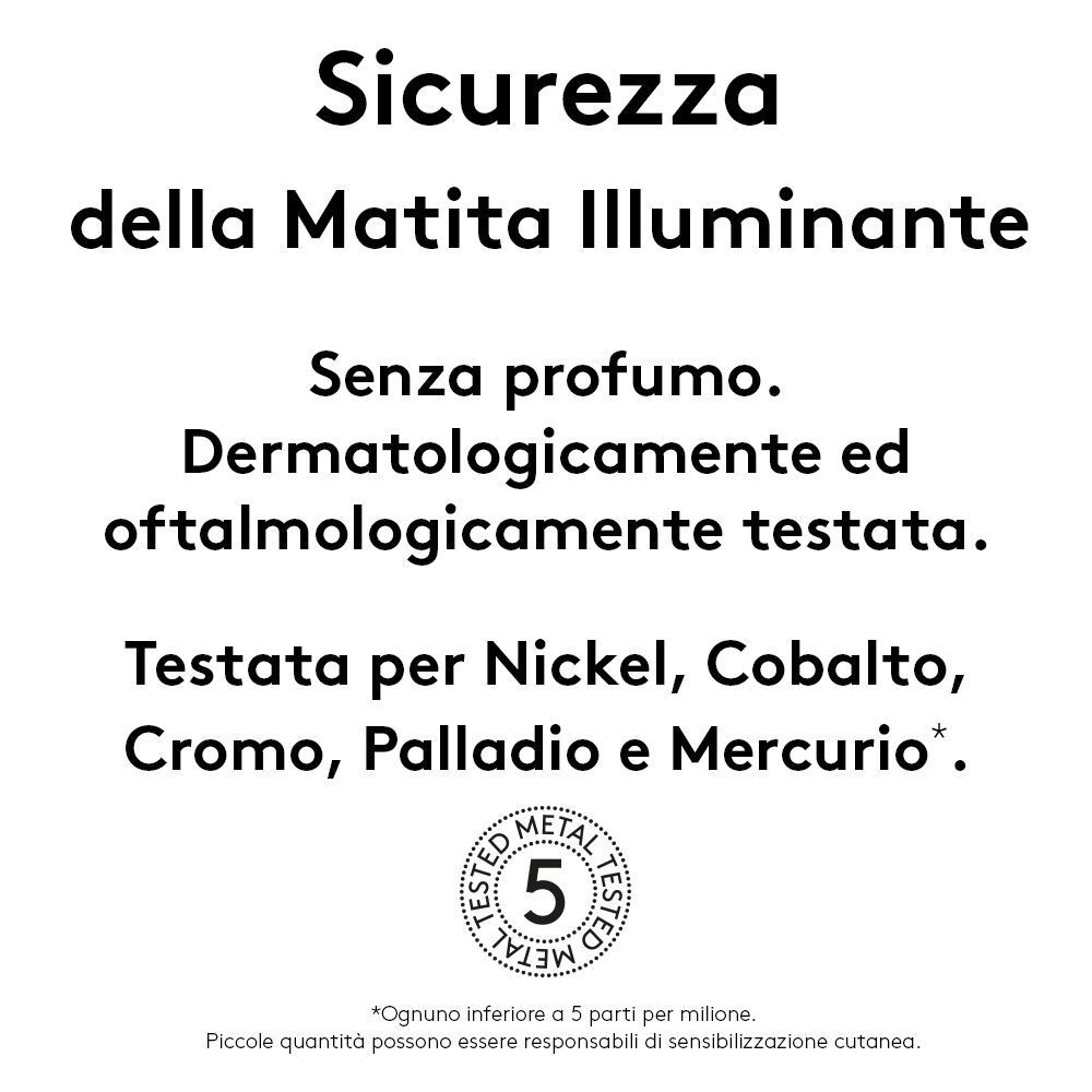 Testo sulla sicurezza della matita illuminante KORFF per sopracciglia.
