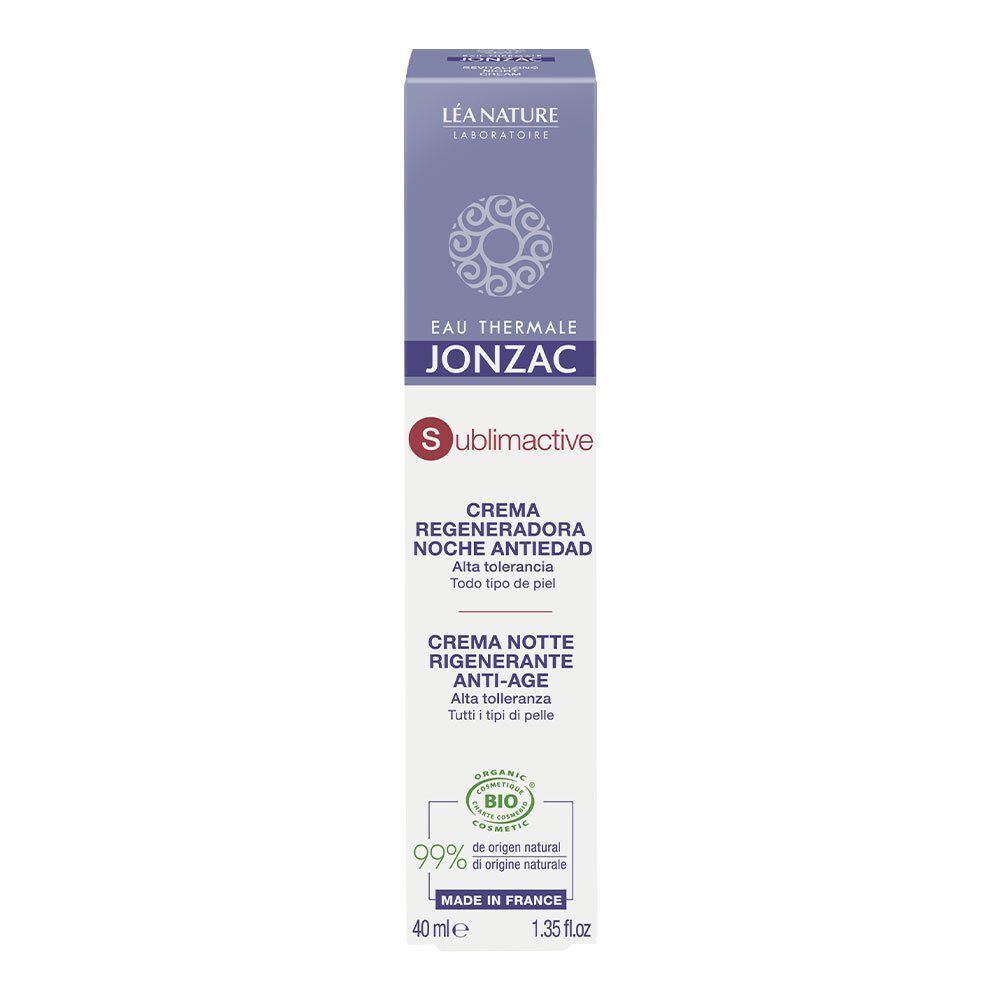 Confezione di Eau Thermale Jonzac Crema Notte Rigenerante Anti-Age Sublimactive, 40ml, con sigillo Bio.