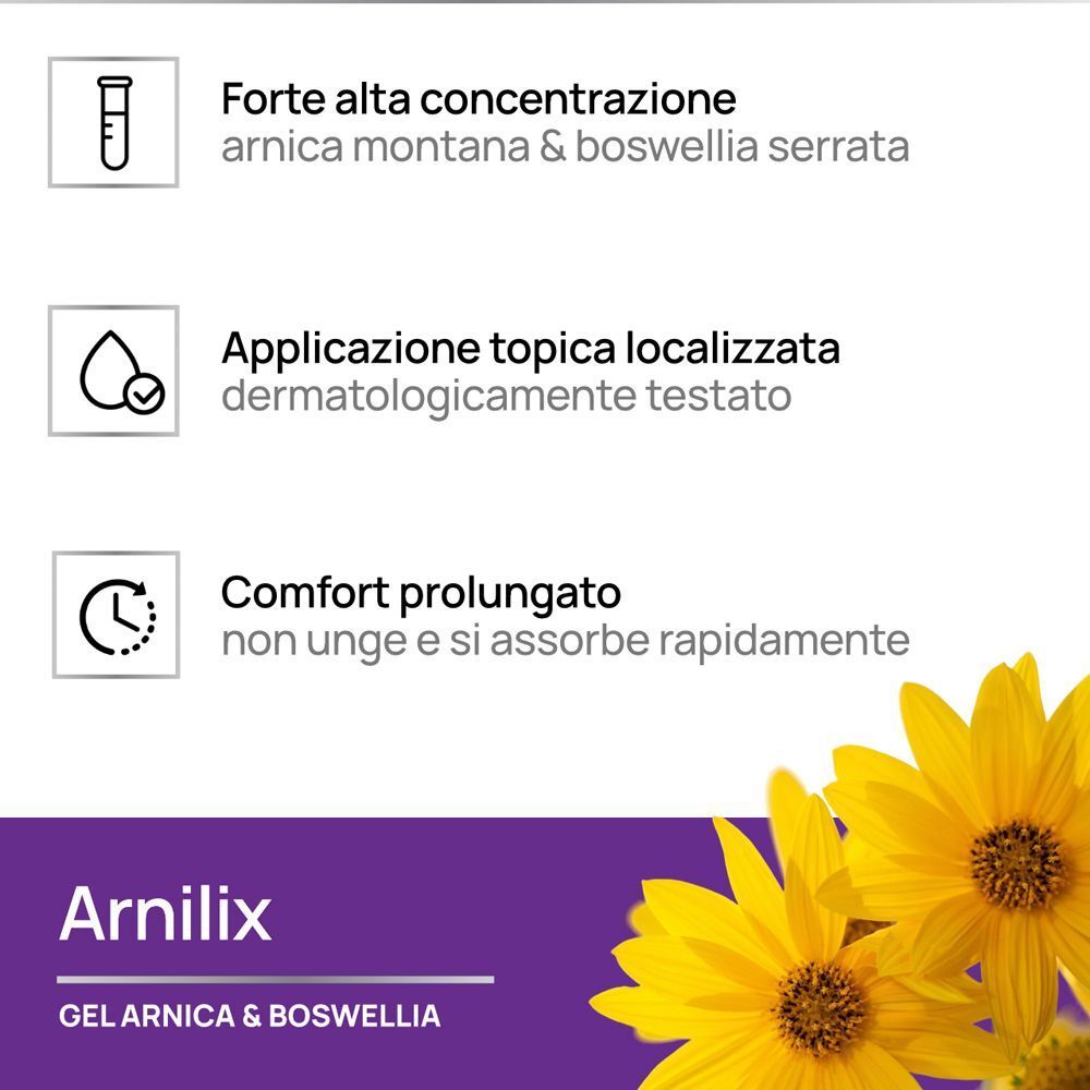 Icone per alta concentrazione, applicazione topica, sollievo. Arnica montana & Boswellia Serrata.