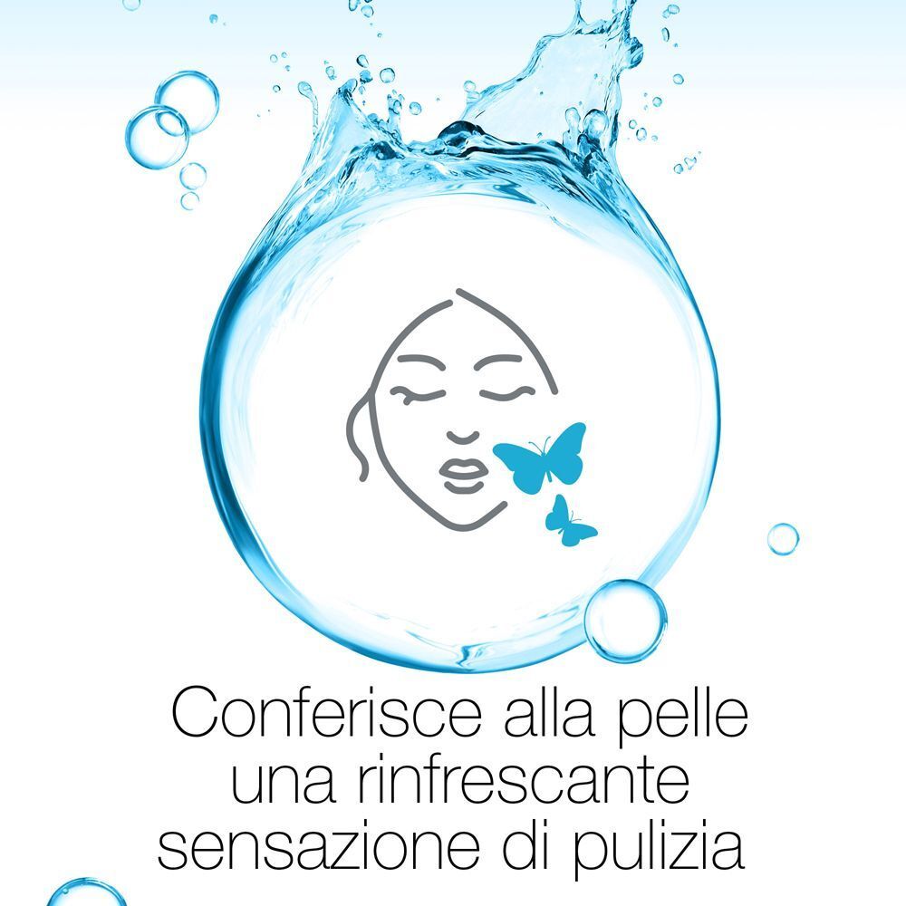 Simbolo di un viso con farfalle che conferisce una sensazione rinfrescante di pulizia.