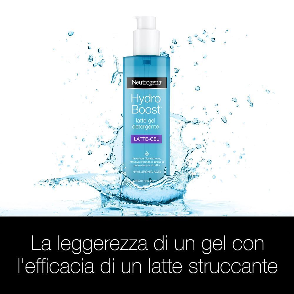 Detergente viso Neutrogena Hydro Boost Latte Gel in uno spruzzo d'acqua.