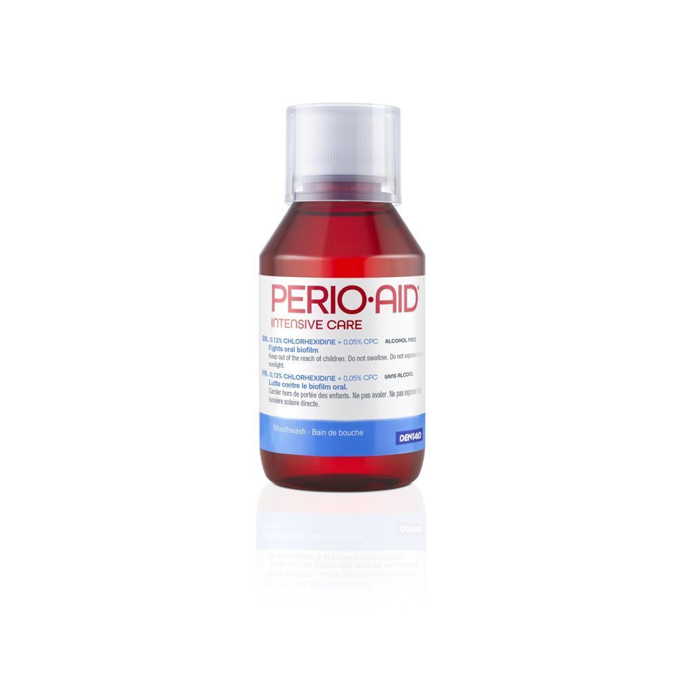 Un flacone di collutorio PERIO·AID® Intensive Care con 0,12% Clorexidina e 0,05% CPC.