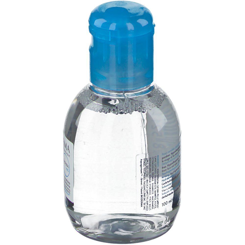 Flacone di BIODERMA Hydrabio H2O Acqua Micellare, 100ml, con tappo blu.