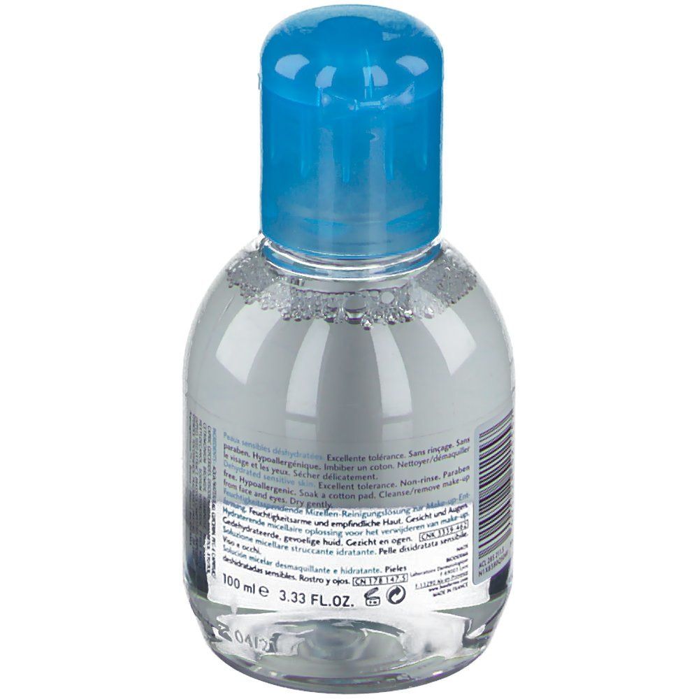 Retro di un flacone di BIODERMA Hydrabio H2O Acqua Micellare con etichetta e codice a barre.