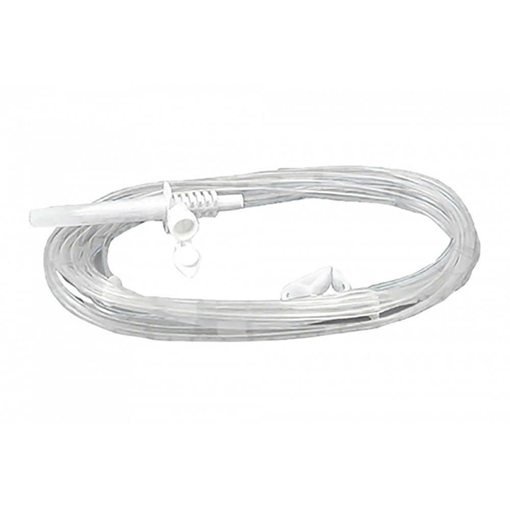 Deflussore per infusione con ago Gauge 21. Tubo trasparente con connettori e morsetti.