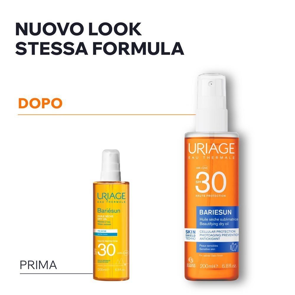 Olio secco URIAGE Bariésun SPF30: Vecchio e nuovo design della confezione.
