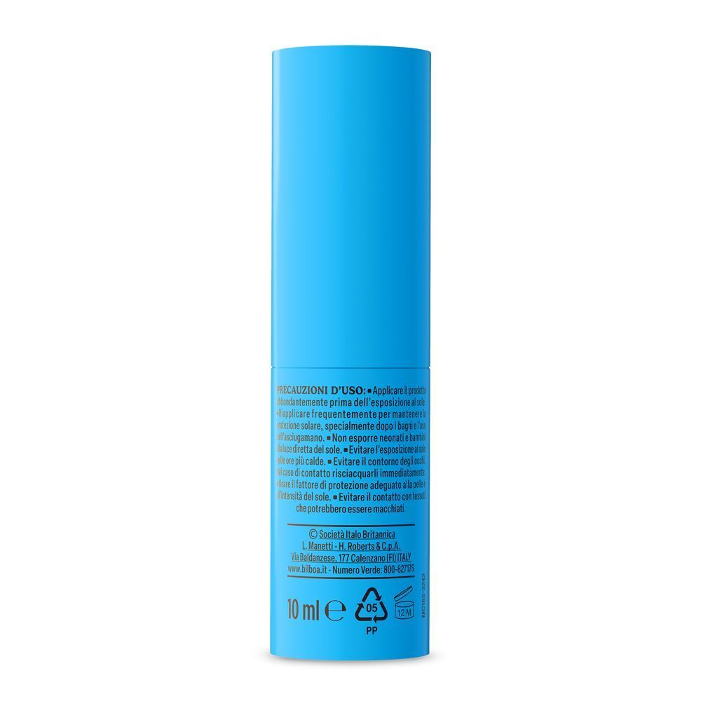 Retro di uno stick solare Bilboa blu con istruzioni e indicazione 10 ml.
