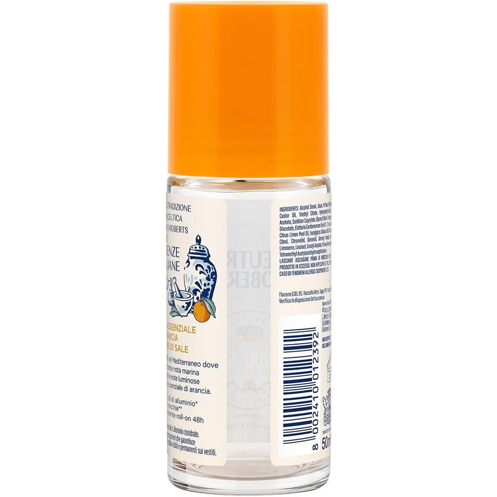 Retro di un flacone di deodorante roll-on Neutro Roberts Siracusa con ingredienti e codice a barre.