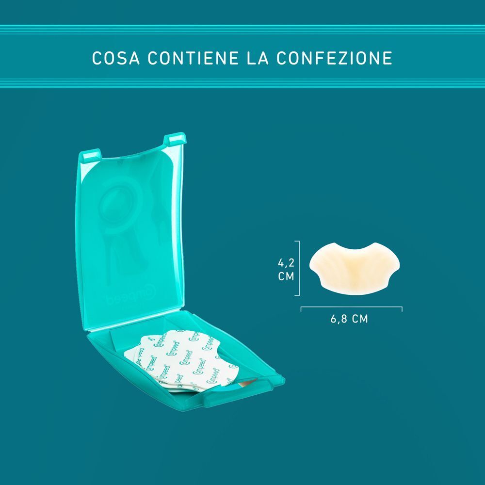 Confezione aperta Compeed Cerotti per vesciche con cerotti e indicazione delle dimensioni.