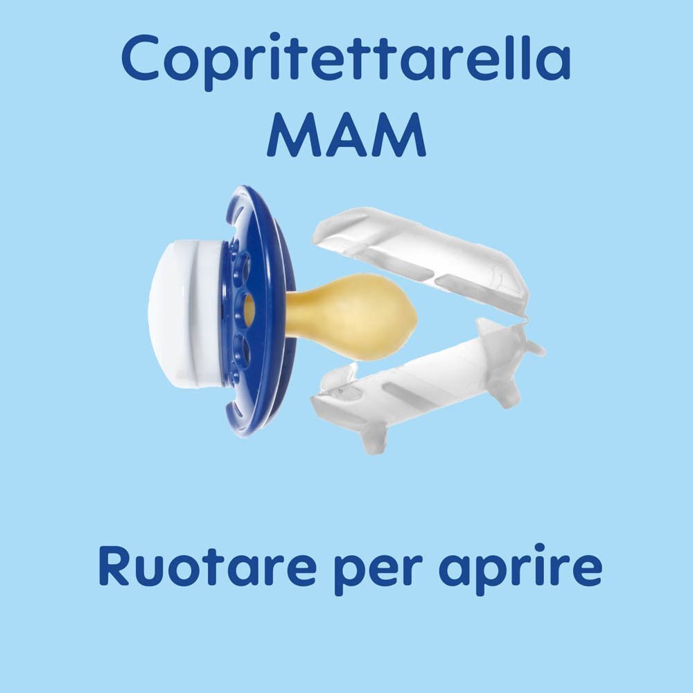 Coprisucchietto MAM. Ruotare per aprire.