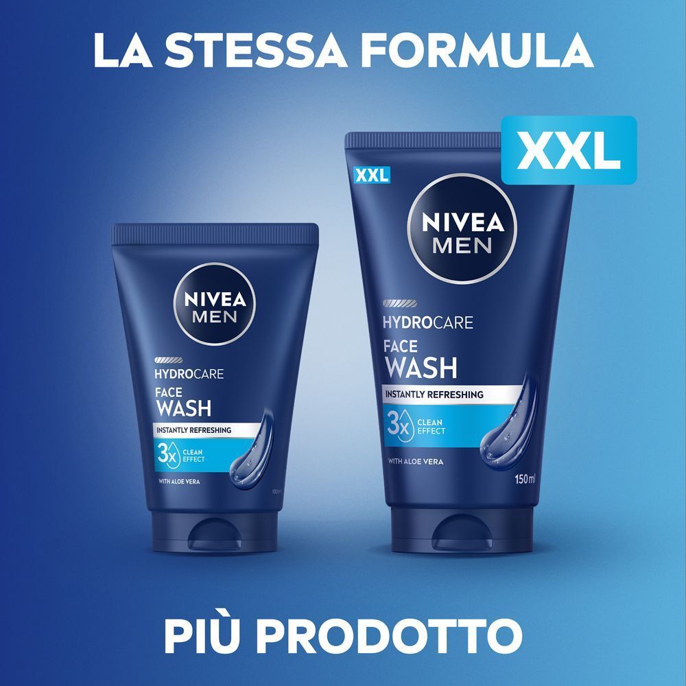 Detergente viso Nivea Men Hydrocare in formato normale e XXL.
