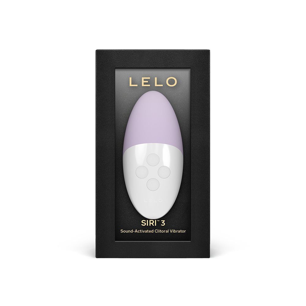 Vibratore lilla e bianco nella confezione nera Lelo Siri 3.