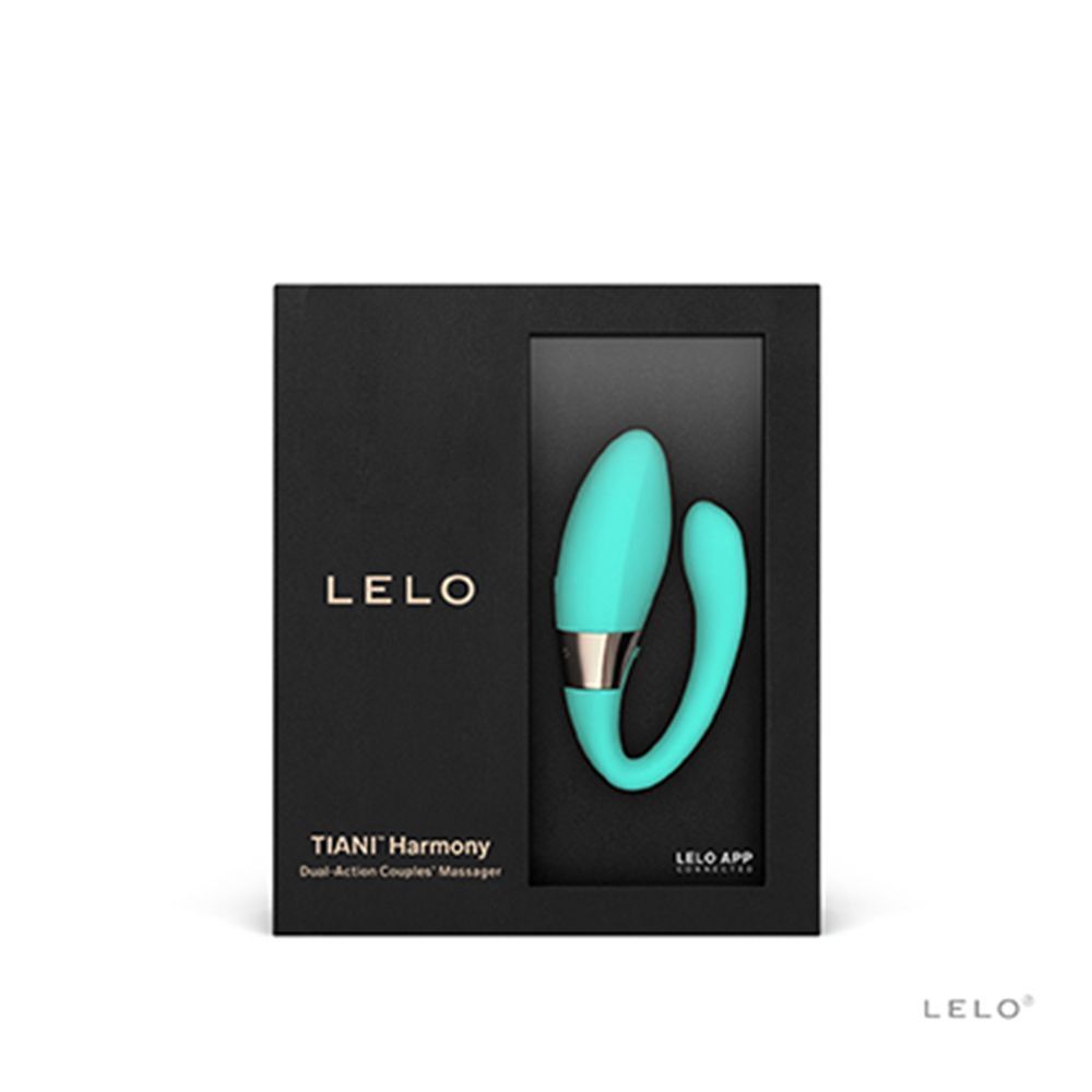 Vibratore Tiani Harmony aqua in confezione nera Lelo con finestra.