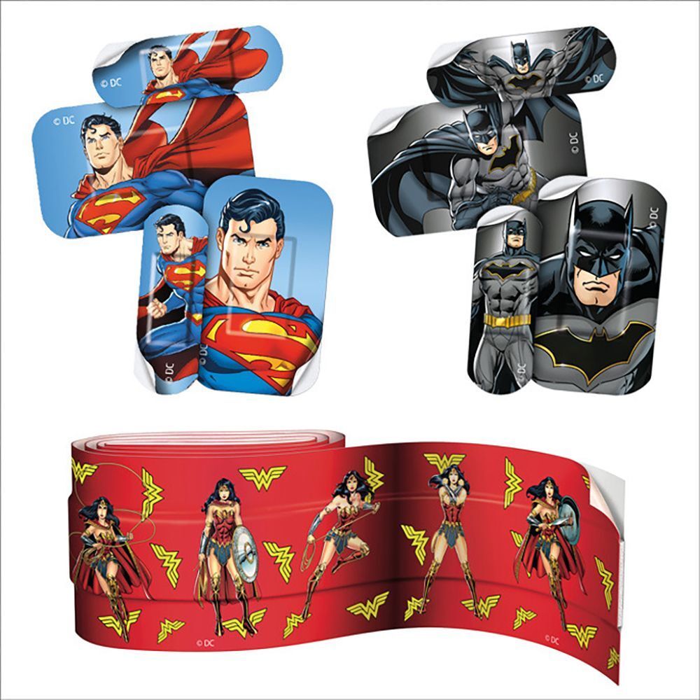 Cerotti Leukoplast Kids Hero Edition con motivi Superman, Batman e Wonder Woman.