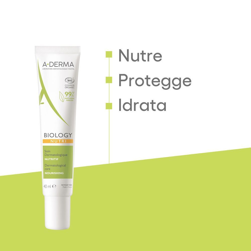 Un tubo A-Derma Biology Nutri con i benefici: nutre, protegge, idrata.