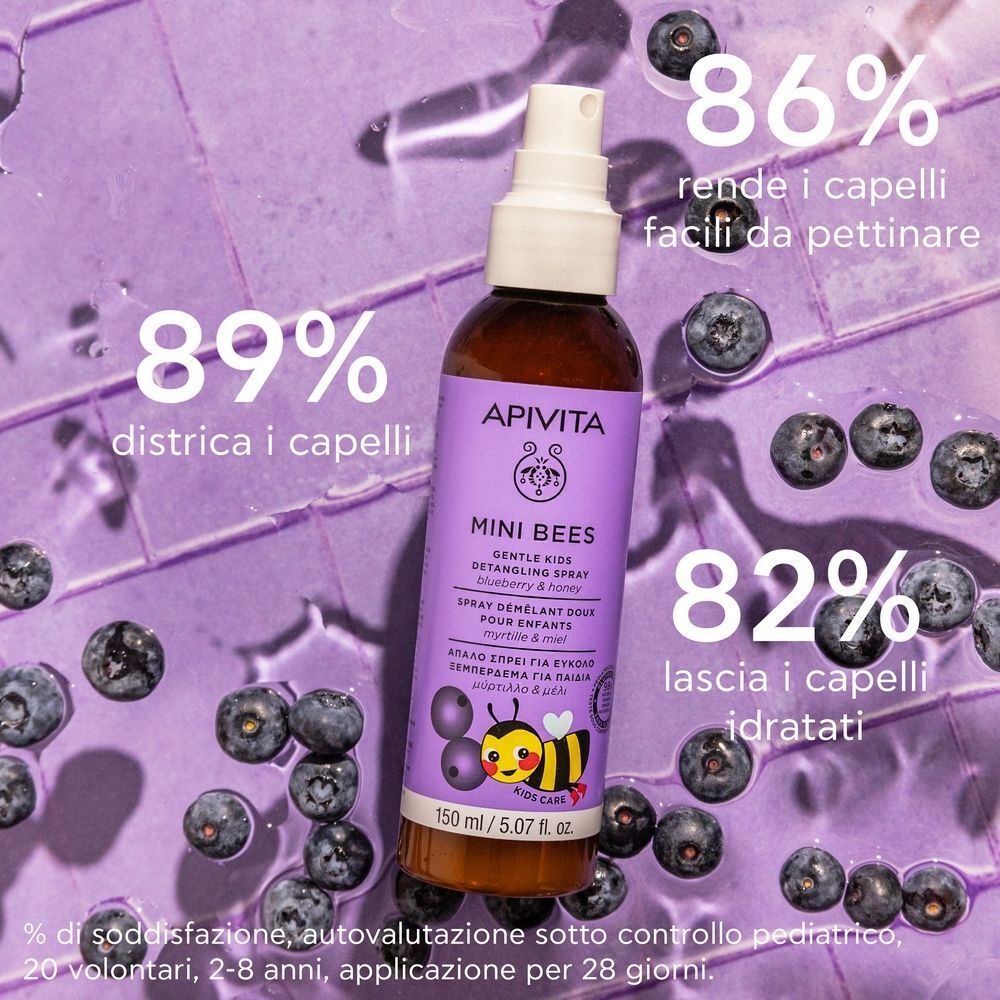 Spray Apivita Mini Bees con percentuali e mirtilli.