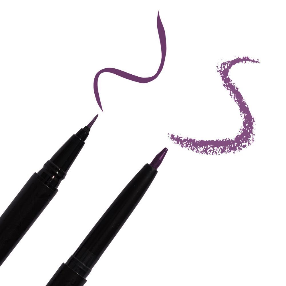 Due eyeliner neri con linee e macchie viola.