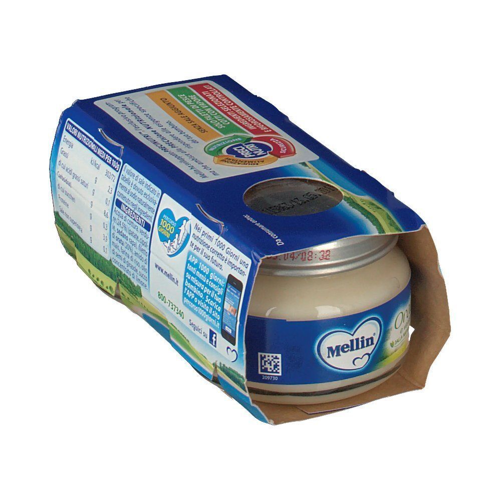 Una confezione di Mellin® Omogenizzato Orata e Verdura, retro.
