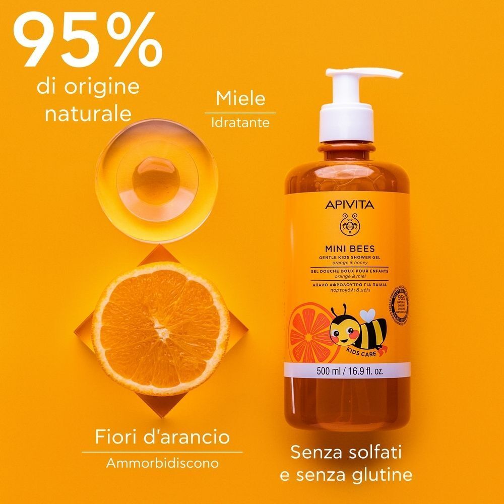 Apivita Mini Bees Gel Doccia Delicato per Bambini: 95% ingredienti naturali, fiori d'arancio, miele.